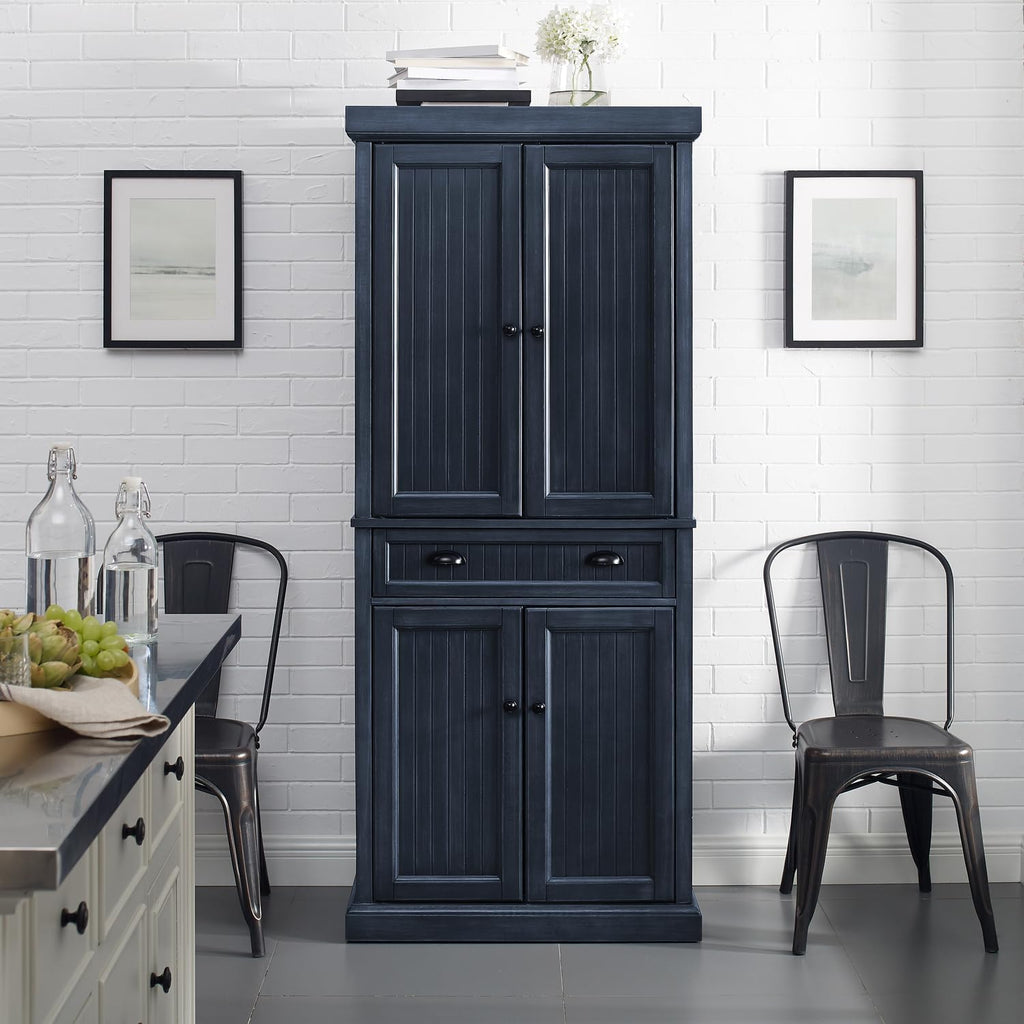 Maykoosh Kitchen Pantry Cabinet - 30" Wide Storage - Distressed Navy - 2 Door