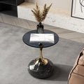 Lartis 10mm Gray Tempered Glass Side Table with Marble-Finish Base & Nano-Coated Pole - Weighted Accent Table for Living Room, Bedroom, Balcony (Gold/Black)