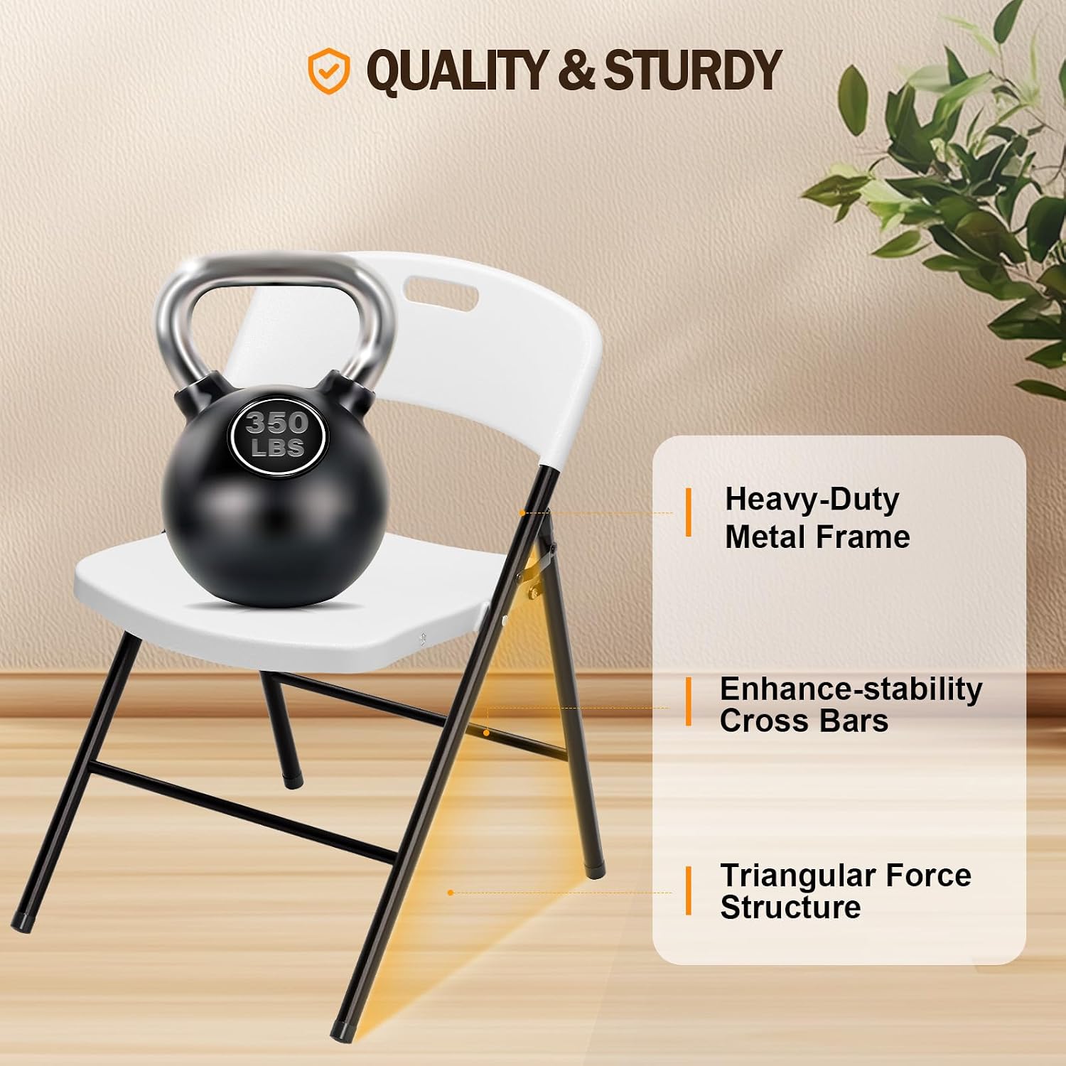 VINGLI Folding Chairs, Plastic Foldable Chair, Capacity up to 350 lbs, Portable Seating for Indoor Outdoor Events Parties Camping Work School Commercail (12, White)