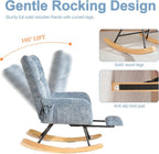 Rocking Chair Nursery with Airbag, Comfy Modern Nursery Rocking Reading Chair Indoor with Footrest, Cozy Upholstered Glider Rocker Chairs for Living Room Bedroom Offices, (Chenille, Blue)