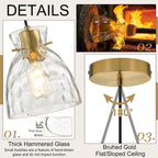 5.9" Mini Black Gold Pendant Lights Kitchen Island 2 Pack, Small Brushed Brass Hammered Glass Pendant Light Fixtures, Modern Hanging Lights Kitchen Pendant Lighting over Sink Bathroom Dining Room