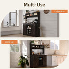 4ever2buy Farmhouse Coffee Bar Cabinet with Storage, 47” Wine Bar with Sliding Barn Doors and 3 Storage Hutch, Hutch Cabinet with 6 Hooks & 9 Wine Racks for Dining Room, Kitchen, Dark Oak