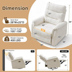 Oversized Swivel Rocker Recliner, 26'' Extra Wide Rocking Recliner Nursery Chair, Manual Swivel Recliner for Nursery, Reclining Rocking for Living Room, Cream White