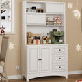 BOSHIRO 71" Farmhouse White Pantry Cabinet with Charging Station, 4-Type Storage & Anti-Tip Design, Kitchen Cabinet with Adjustable Shelves
