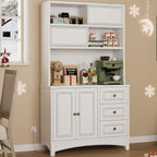 BOSHIRO 71" Farmhouse White Pantry Cabinet with Charging Station, 4-Type Storage & Anti-Tip Design, Kitchen Cabinet with Adjustable Shelves