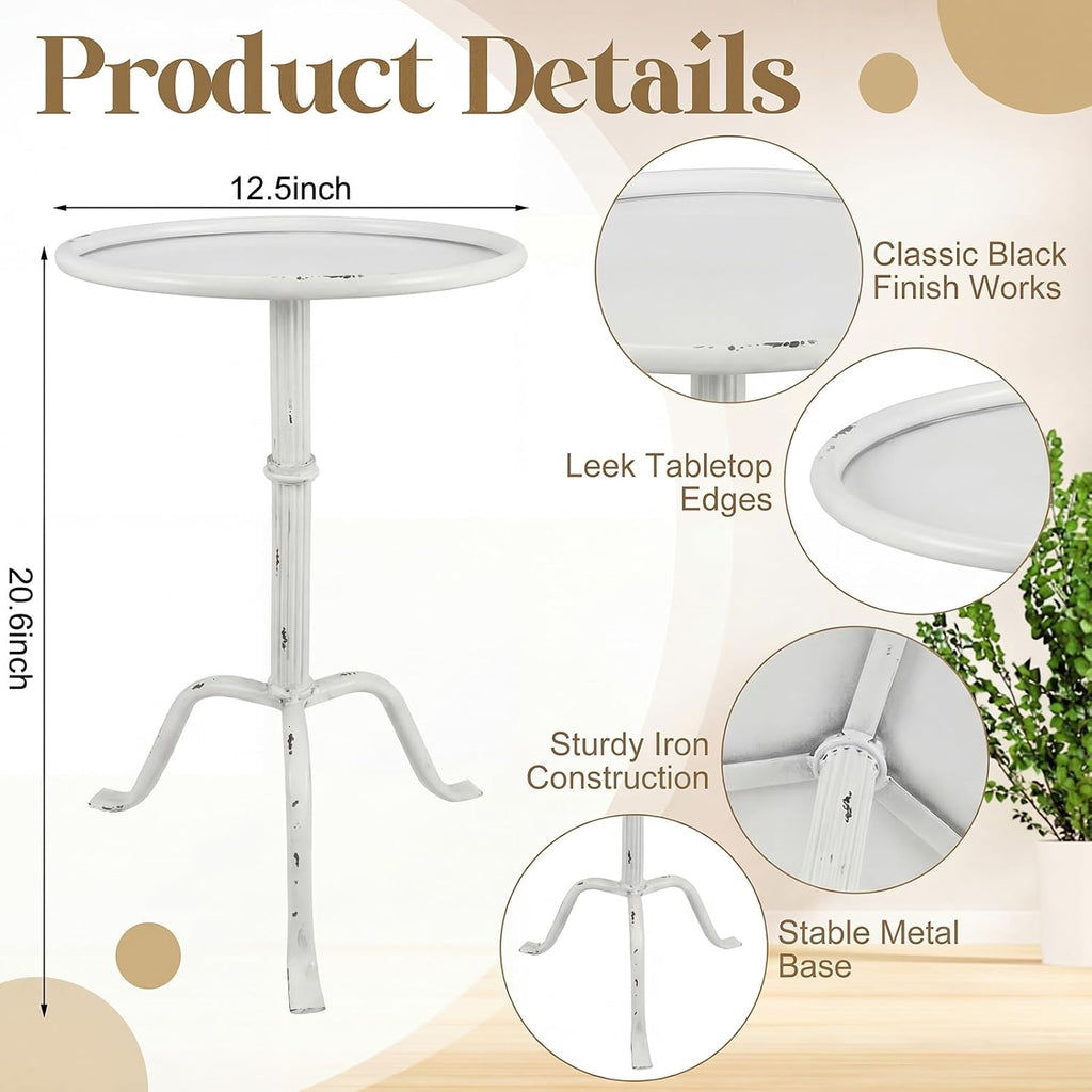 RattanView 1 Pcs Metal Martini Table White Small Round Drink Table12.5 x 12.5 x 27.75 Inches Pedestal Iron Tables for Small Living Room Bedroom Spaces