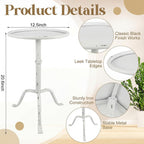 RattanView 1 Pcs Metal Martini Table White Small Round Drink Table12.5 x 12.5 x 27.75 Inches Pedestal Iron Tables for Small Living Room Bedroom Spaces