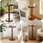 Small Side Table for Small Spaces, Rustic Circle End Table with Natural Solid Wooden Top, Pedestal and Leg, Walnut wood Accent Drink Tables for Livingroom, Bedroom, Sofa, Corner, Coffee, Office, Couch