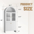69" LED Tall Arched Kitchen Pantry Cabinet, Wood Kitchen Storage Hutch with 2 Large Drawers and Adjustable Shelves, Glass Dome Cupboard for Dining Room, Bathroom，Livingroom