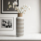 Rustic Ceramic Vase for Living Room Bedroom 11.02'' Farmhouse White Flower Vases for Bouquet Fake Plant Home Decor Office Table Shelf Fireplace Centerpieces Retro Vintage Classic Modern