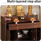 Wood Prayer Altar Table with Storage Cabinet and Drawer, Chinese Buddha Shrine Display Stand, Buddhist Decorative Side Table for Living Room (Wood, 50" L x 24" W x 50" H)