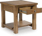 Signature Design by Ashley Vandenmore Casual 1-Drawer End Table with Bottom Shelf, Light Brown