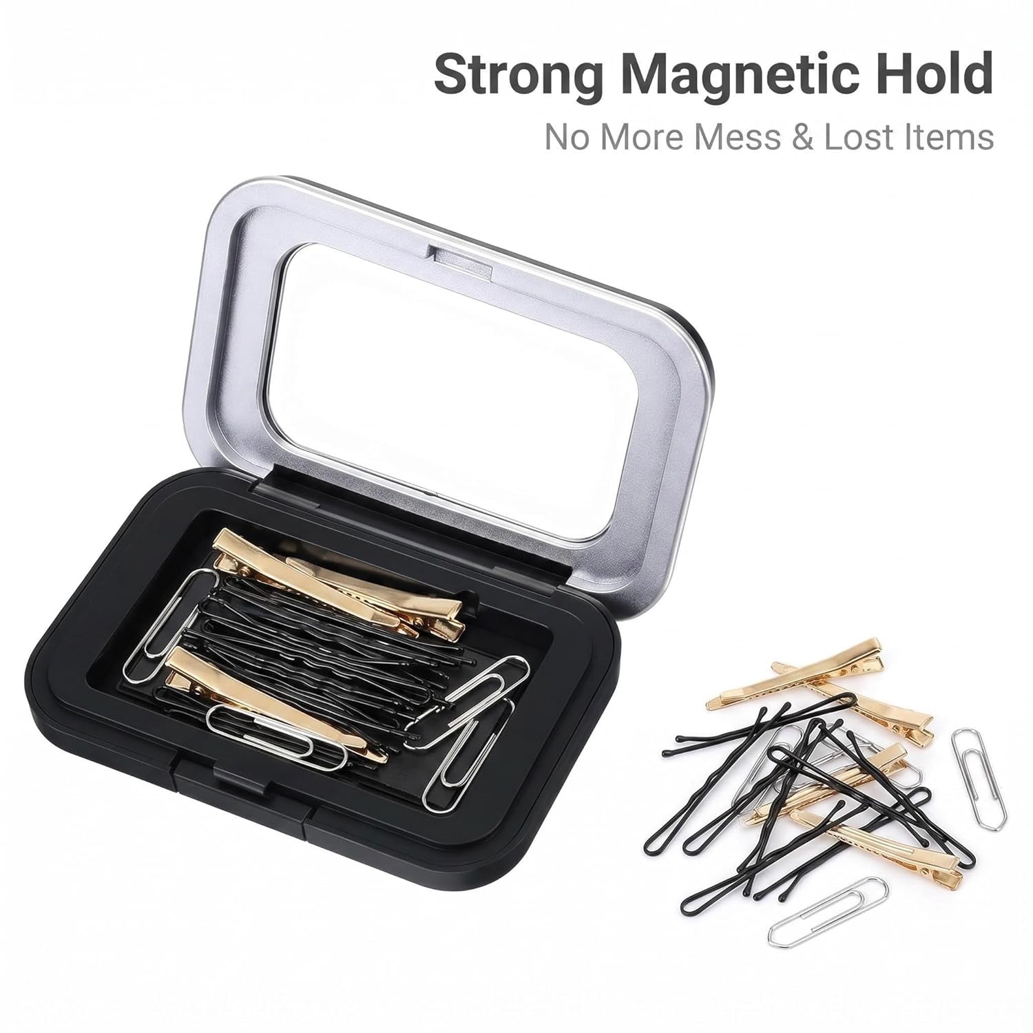 2 Pcs Magnetic Bobby Pin Holder - Portable Strong Magnet Organizer for Hair Pins, Paperclips & Metal Accessories, Travel Friendly for Makeup Bag, Vanity & Office