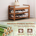 27.6" Bamboo Shoe Bench with Cushion, 2-Tier Storage Bench for Entryway, Heavy Duty Shoe Rack Organizer with Removable Soft Cushion for Living Room Bedroom Hallway