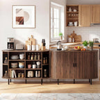 Giantex 47'' Fluted Sideboard Buffet Cabinet with Tambour Sliding Doors, Coffee Bar Console Table w/Metal Legs, Mid Century Storage Credenza Cabinet for Kitchen Dining Room Living Room (Walnut)