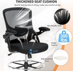 Drafting Chair, Tall Office Chair for Standing Desk, Ergonomic Standing Desk Chair with Flip-up Armrests, Counter Height Office Chair with Footrest and Adjustable Lumbar Support