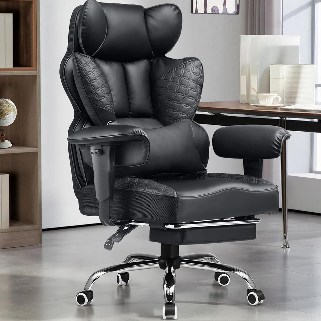 GTPLAYER Big and Tall Gaming Chair 400lbs Heavy Duty Office Chair with Foot Rest & Ergonomic Pocket Spring Lumbar Support, High Back 3D Saddle Shaped Cushion for Back Pain Relief, Matte-Black