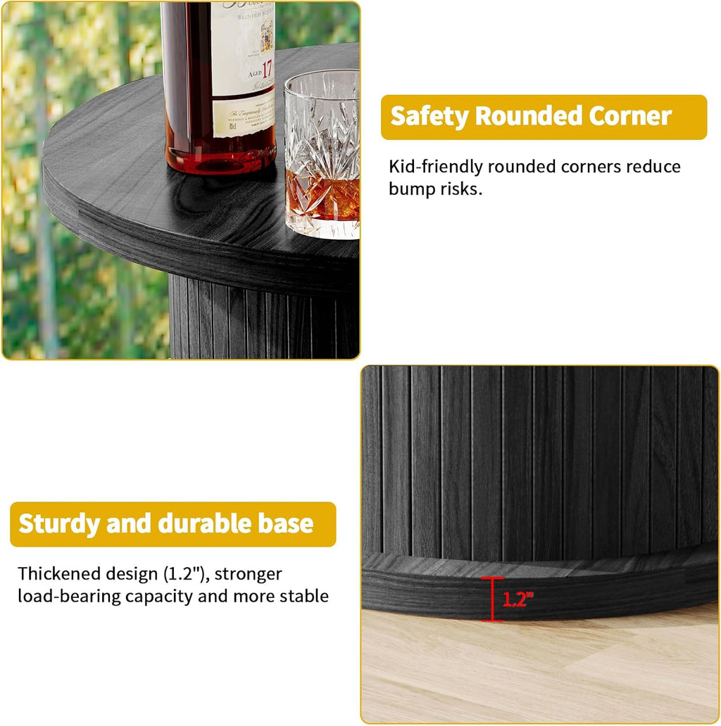 Round Bar Table with 3-Tier Hidden Storage Shelves Slide Door, 36.4'' High Top Bistro Table Cocktail Table for Small Bars, Dining Room, Living Room (Black)