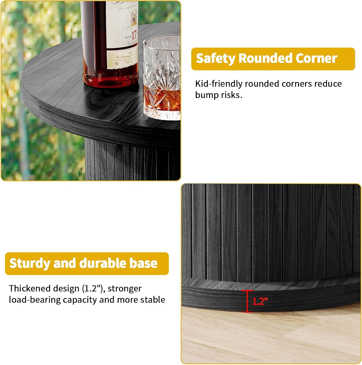 Round Bar Table with 3-Tier Hidden Storage Shelves Slide Door, 36.4'' High Top Bistro Table Cocktail Table for Small Bars, Dining Room, Living Room (Black)