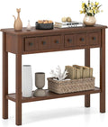 Giantex 2-Tier Narrow Console Table, 38" Retro Entryway Table with 2 Drawers and Open Storage Shelf, Wood Accent Sofa Tables for Living Room, Foyer, Hallway, Bedroom, Entrance