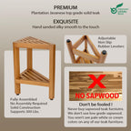 Asta Bora Solid Teak Indoor Outdoor Shower/Bath/Spa Corner Stool with Shelf, Fully Assembled, SpaTeak Collection, TB-009