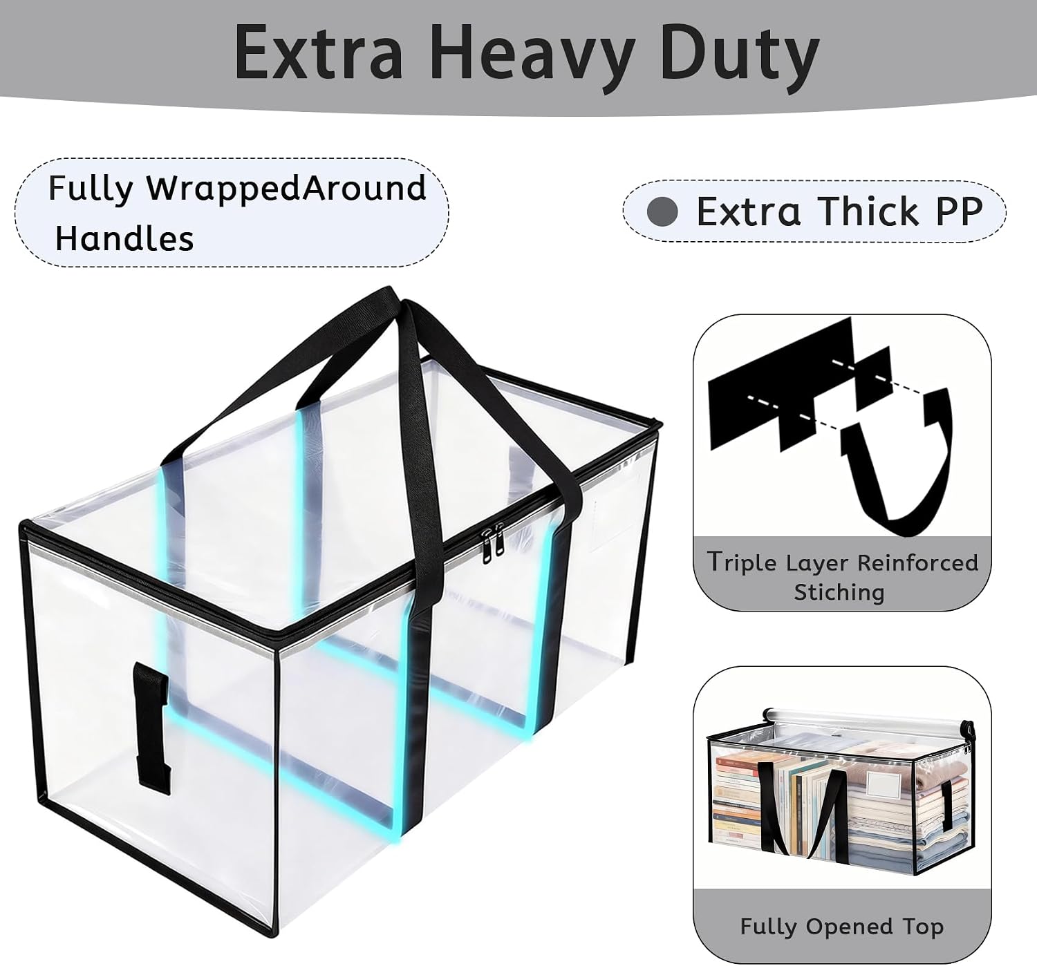 Oversized Moving Bags 6 Pack,Heavy-Duty Moving Boxes with Zippers & Carrying Handles, Foldable Storage Bags For Space Saving,Transparent Packing Bags for College Dorm,Traveling,Christmas Decorations