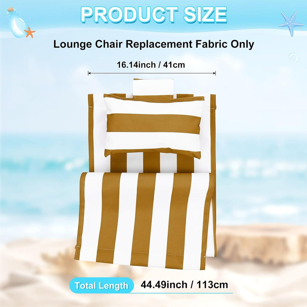 Beach Sling Chair Replacement Canvas, 16x44.5 Inch Folding Lounge Chair Fabric with Pillow for Beach/Sunbathing/Courtyard/Garden [Striped Brown, Only Replacement]