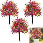 Artificial Petunias with Ground Stake - UV Resistant & Waterproof Faux Flowers for Outdoor Indoor Garden, Yard, Planter, Porch & Home Decor (3pcs)