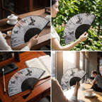 Chinese Style Antique Silk Folding Hand Fan, Elegant Dance Fan Art Crafts with Tassel Handheld Dance Fan Dance Props ﻿