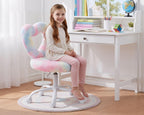 HNY Kids Desk Chair with Wheels, Cute Furry Vanity Chair with Hollowed Heart-Shape Back Adjustable Rolling Computer Study Task Chair for Girls, Fluffy Faux Fur Kids Swivel Chair for Bedroom, Colorful