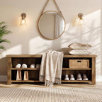 Tribesigns 55.12" Entryway Bench with Storage, Farmhouse Shoe Storage Bench with 2-Tier Shelves, Shoe Rack for Entryway, Hallway, Mudroom, Bedroom, Rustic Brown
