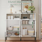 White Buffet Cabinet with Storage, Fluted Storage Cabinet with Doors & Adjustable Shelves, Solid Wood TV Stand Credenza for Kitchen Dining Room, 41"L x 14"D x 37"H Easy Assembly Kitchen Sideboard