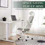 Ergonomic Office Chair, Comfy Desk Chair with Wheels, Adjustable Headrests, Flip-Up Armrests, Breathable Mesh High-Back, Comfortable Swivel Seating for Home Computer, Grey