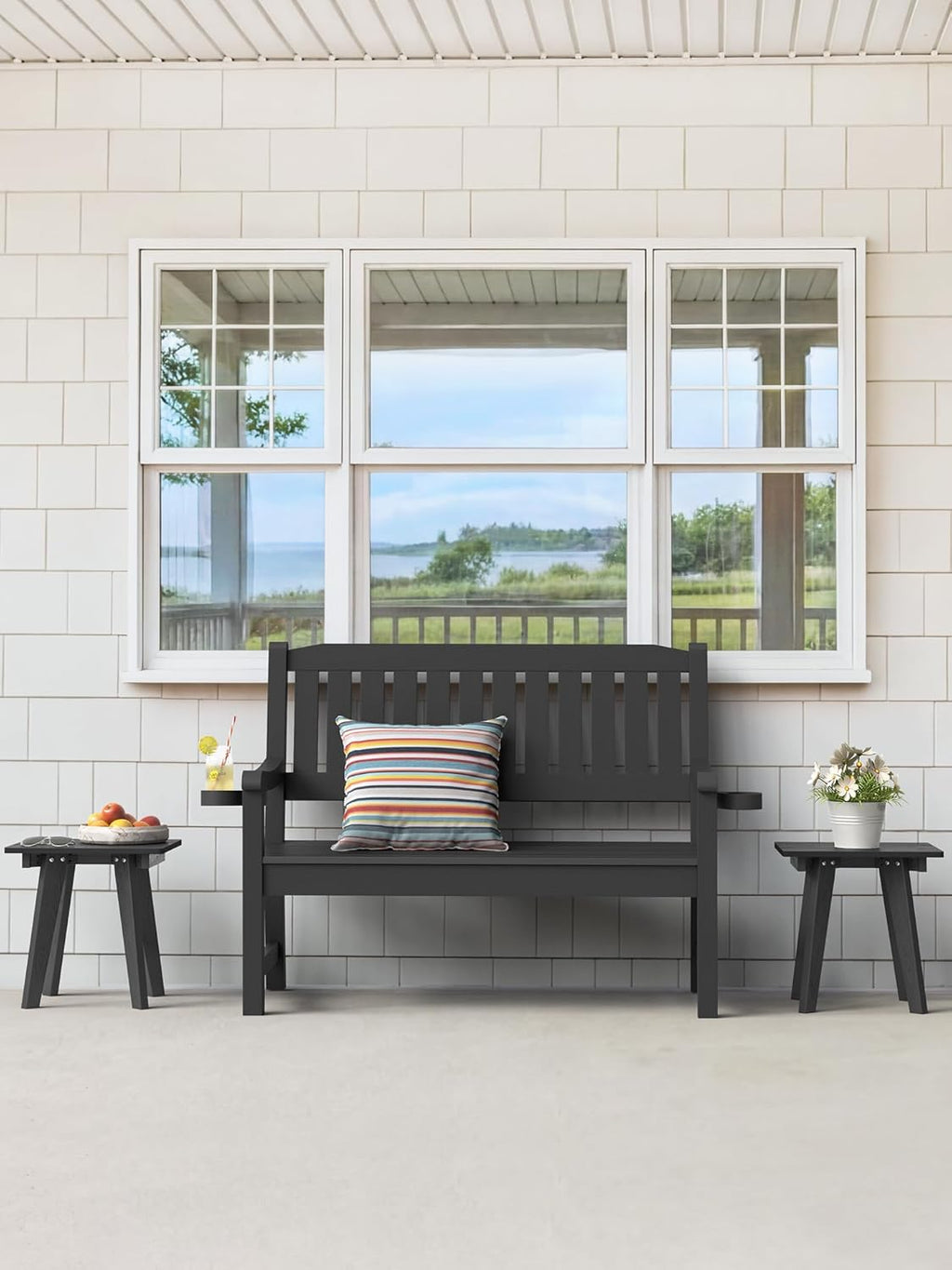 Outdoor Side Table, HDPE Weather Resistant Small Patio Table for Porch and Balcony, 200 LBS Capacity Heavy Duty Small Outdoor Table for Backyard and Pool, Easy Maintenance, Black
