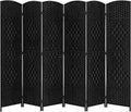 FDW Room Divider 6 Panel Folding Privacy Divider 6 Ft Indoor Wall Divider Portable Partition Wood Screen, Coal Black
