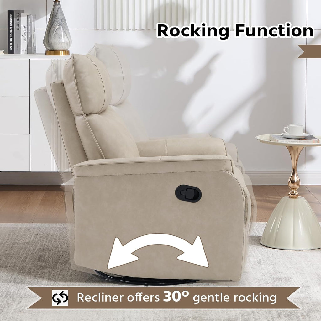 HAOMARKETS Swivel Rocker Recliner Chair Set of 2, Manual Faux Leather Glider Rocking Recliners for Adults, 360° Swivel Nursery Reclining Sofa with Padded Backrest for Living Room, Beige