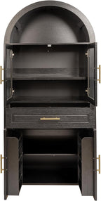 CIATRE 71" Tall Farmhouse Pantry Cabinet with Glass Barn Door, Arched Kitchen Storage Cabinet with Adjustable Shelves & Door Rack, Freestanding Cupboard for Kitchen, Dining Room, Entryway (Black)