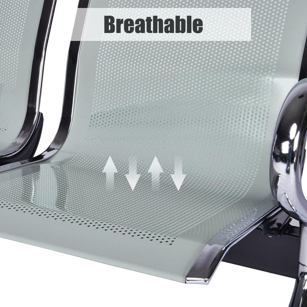 Kinsuite 5 Seat Waiting Room Chairs - Airport Reception Chairs with Arms Metal Reception Bench Seating Lobby Chairs for Business Office Hospital Bank Airport Market, Silver