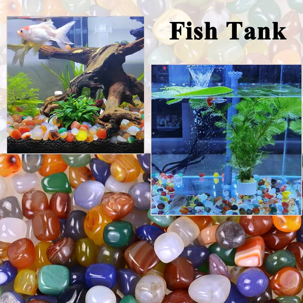 KINGOU 15oz/425g Polished Agate Gems Stones Pebbles Mix Colored Gravel Rocks for Succulents Plants Vase fillers, Aquarium Decorative