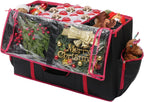 2-in-1 Christmas Ornament Storage Box & Xmas Figurine Container with Dual Zipper Closure Adjustable Dividers and Removable Trays Premium Christmas Ornament Storage Containerd(Black)