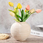 Rustic Farmhouse Vase Home Decor - 6 in Ceramic Boho Decorative Vase for Decor, Round Clay Whitewashed Terracotta Bowl vase for Living Room, Table, Shelf, Centerpieces