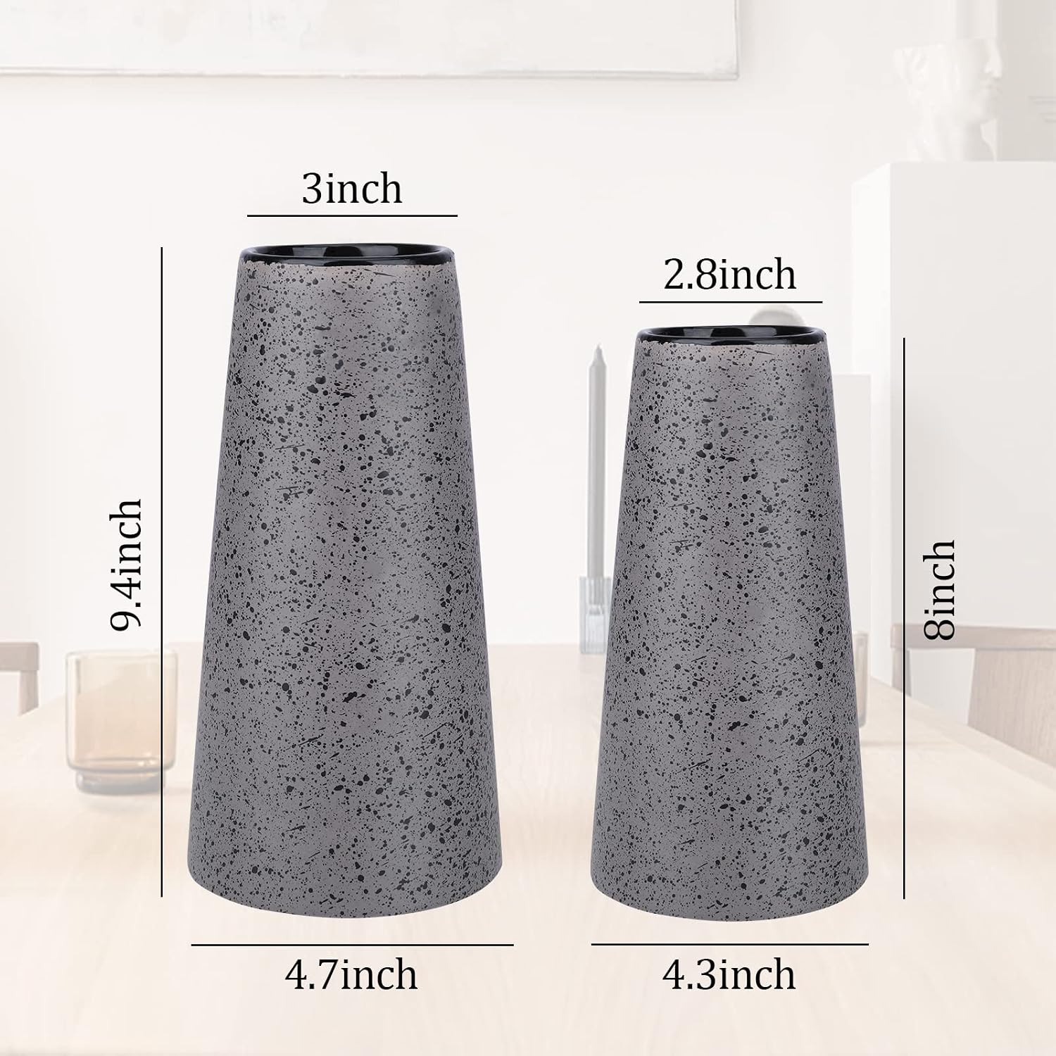 Bdor Ceramic Vase Set of 2, Modern Farmhouse Home Decor, Grey Vase with Polka Dots, Perfect for Dining, Living, Bathroom & Kitchen