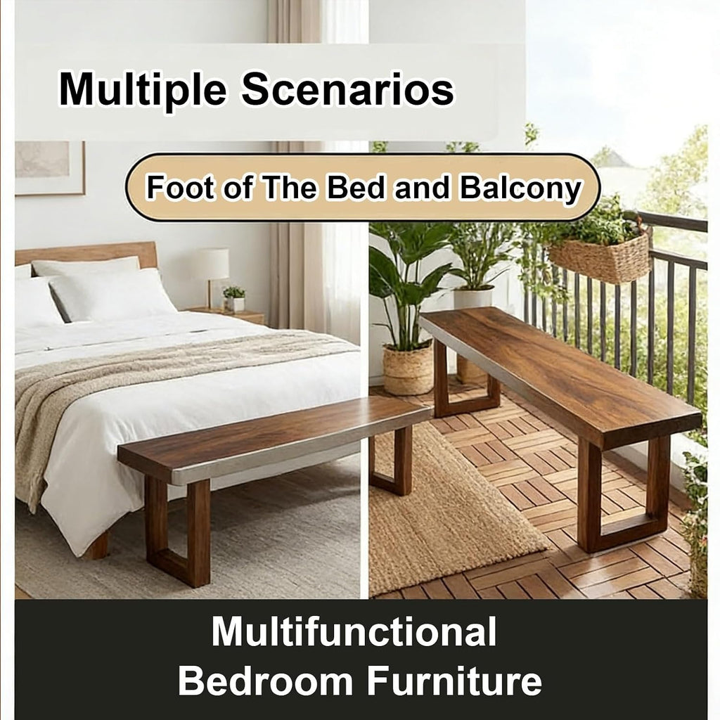 Wooden Outdoor Bench, 18in High Outdoor Garden Bench, U Shaped Legs, Suitable for Bedrooms and Dining Rooms, Load Capacity 880 Lbs(100x45x30cm/39x18x12in)