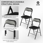 Elevon Folding Chairs 2 Pack, Padded Vinyl Cushion Chairs with Sturdy Metal Frame for for Home and Office, for Indoor and Outdoor Events, 300lb Capacity, Black