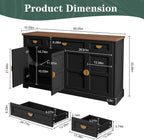 HLR 60” Large Buffet Sideboard Cabinet with 4 Doors and 3 Drawers Shaker Style, Coffee Bar Storage Cabinet for Dinning Room, Kitchen, Living Room, Black