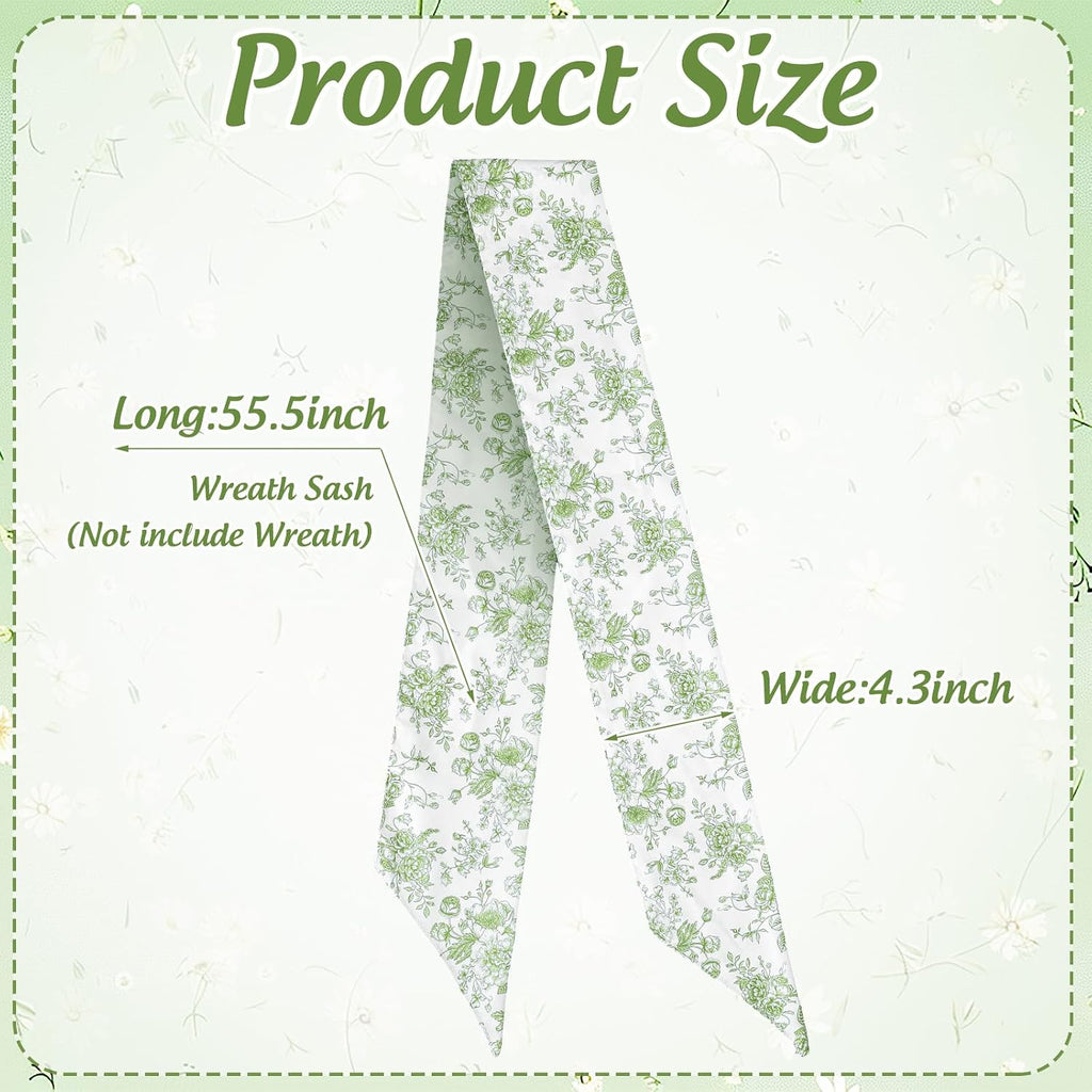 Whaline 2 Pcs Green Flower Wreath Sash for Front Door Chinoiserie Floral Garland Ribbon for Holiday Party Home Decor Indoor Outdoor