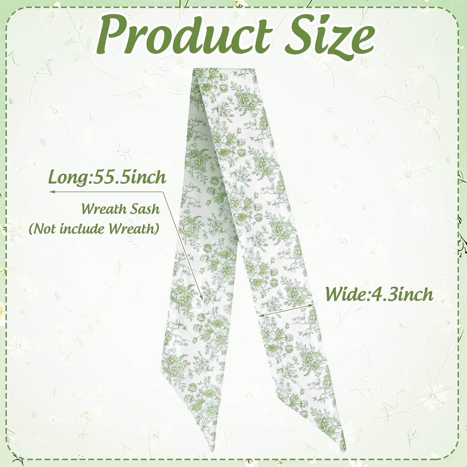 Whaline 2 Pcs Green Flower Wreath Sash for Front Door Chinoiserie Floral Garland Ribbon for Holiday Party Home Decor Indoor Outdoor