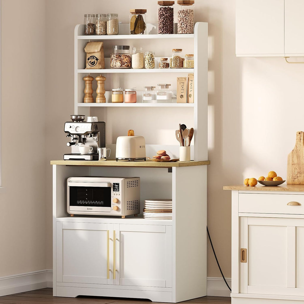 Kitchen Bakers Rack with Storage Cabinet, 5-Tier Microwave Stand with Power Outlets, Coffee Bar Station for Kitchen Dining Living Room