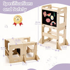 labebe Toddler Standing Tower for 12M+, Montessori Foldable Learning Standing Tower with Blackboard, Anti-tip Structure Design,Wooden Kitchen Step Helper Stool for 1-3 Year Old Boy Girl Gift