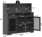 Loomie Wine Bar Cabinet with LED Light, Liquor Cabinet with Glass Holder, Coffee Bar for Liquor, Storage Buffet with Wine Racks, Wine Cabinet with Mesh Door (Black)